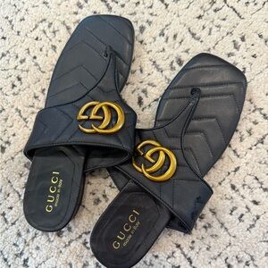 Gucci Black Sandals with Gold Logo